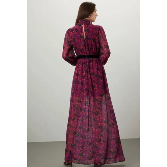LDT Brooke Maxi Dress Purple Red Floral Pattern Long Women's Size 14 Glam Chic - Picture 14 of 14